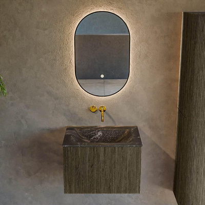 Mondiaz KURVE-DLUX Ensemble de meuble salle de bain - 60x46x40cm - 1 tiroir - lavabo en solid surface - milieu - sans trou de robinet - Shadow