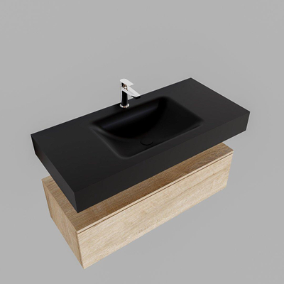 MONDIAZ ALAN 100cm - meuble bas - chêne blanchi - 1 tiroir - vasque suspendue - lavabo centré - 1 trou de robinet - urban