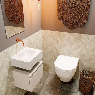 MONDIAZ ANDOR Toiletmeubel 40x30x30cm met 0 kraangaten 1 lades linen mat Wastafel Lex midden Solid Surface Wit