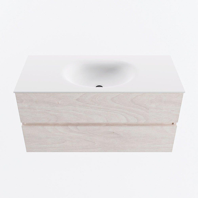 MONDIAZ VICA Ensemble meuble de salle de bains - 100cm - meuble bas contreplaqué - 2 tiroirs - lavabo moon central - 1 trou de robinet - version hauteur 60cm - talc