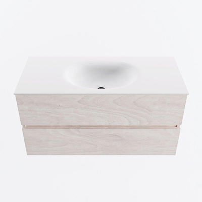 Mondiaz VICA ensemble de meuble de salle de bain - 100cm - meuble sous vasque en aggloméré - 2 tiroirs - lavabo moon milieu - 1 trou de robinet - version haute de 60cm - talc