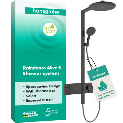 Hansgrohe Raindance alive S - showerpipe - 300 - 2jet - ecosmart - thermostaat - geborsteld zwart chroom (antraciet)