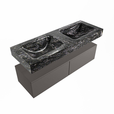 Mondiaz ALAN-DLUX Ensemble de meuble - 130cm - meuble Dark grey mat - 2 tiroirs - Lavabo Cloud Lava suspendu - vasque Gauche et droite - 0 trous de robinet