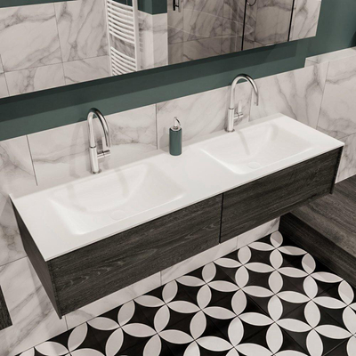 MONDIAZ LUSH Ensemble de meuble salle de bain - 150cm - 2 tiroirs - lavabo cloud - 2 vasques - 2 trous de robinet - anthracite