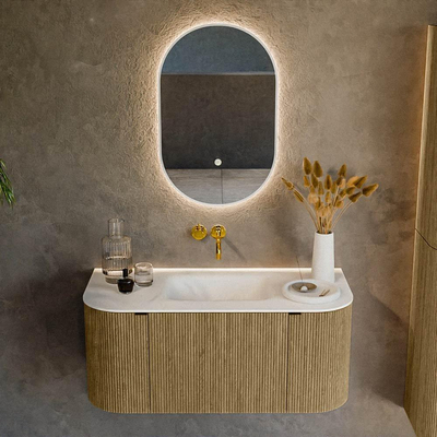 Mondiaz KURVE Badkamermeubelset - 100x46x40cm - 1 lade - 2 deuren - wastafel solid surface - midden - zonder kraangat - Dusk