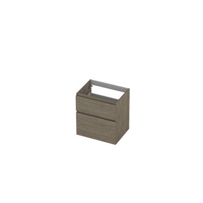 INK Wastafelonderkast - 60x45x65cm - 2 lades - greeploos - met houten keerlijst - MFC - Greige eiken