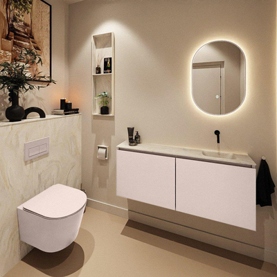 MONDIAZ TURE-DLUX meuble WC 120 cm Rosee. Lavabo EDEN Ostra position droite. Sans trou de robinet.