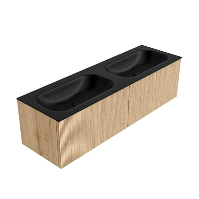 MONDIAZ KURVE 150cm badmeubel kleur Oak met 2 lades. Wastafel BIG SMALL dubbel zonder kraangat Urban.