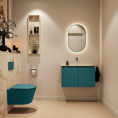 MONDIAZ TURE-DLUX Meuble toilette - 80cm - Smag - EDEN - vasque Frappe - position centrale - sans trou de robinet