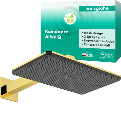Hansgrohe Raindance alive hoofddouche 210/340 2 jet EcoSmart wand pol.gold