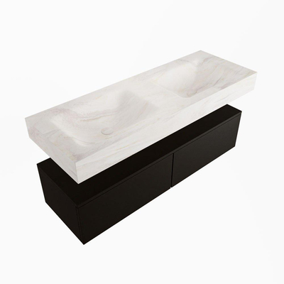 Mondiaz ALAN-DLUX Ensemble de meuble - 130cm - meuble Urban mat - 2 tiroirs - Lavabo Cloud Ostra suspendu - vasque gauche et droite - 2 trous de robinet