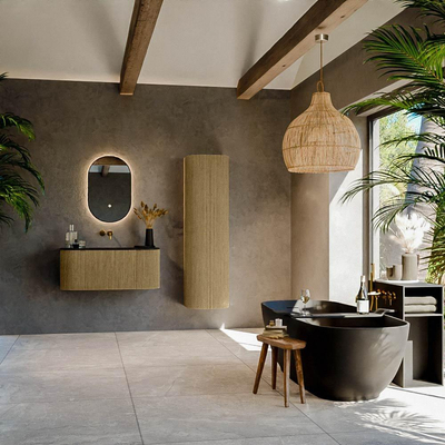 Ensemble de meuble de salle de bain Mondiaz KURVE - 100x46x40cm - 1 tiroir - 2 portes - lavabo en solid surface - milieu - sans trou de robinet - Dusk