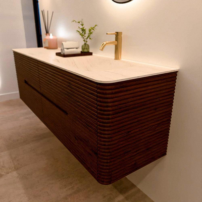 Mondiaz CIRO-DLUX Badkamermeubelset - 160x45x50cm - Solid surface wastafel Meli - 1 wasbak Rechts - 1 kraangat - 4 lades - Ruby