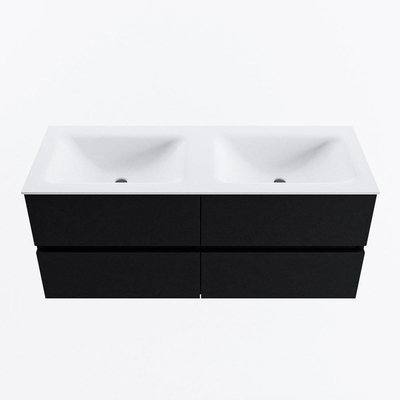 MONDIAZ VICA 120cm meuble de salle de bains sous-ensemble Urban 4 tiroirs. Lavabo CLOUD double 2 trous de robinet, couleur Talc.
