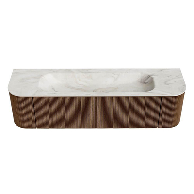 MONDIAZ KURVE-DLUX 170cm Meuble salle de bain avec module 25 G et D - couleur Walnut - 1 tiroir - 2 portes - vasque BIG LARGE centre - sans trou de robinet - couleur Ostra