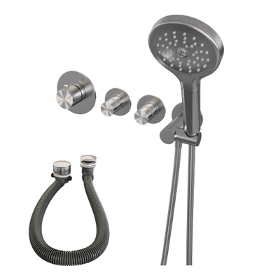 Brauer Brushed Edition Mitigeur douche thermostatique encastrable avec remplissage baignoire par trop-plein douchette 3 jets et partie encastrable ColdStart Nickel brossé PVD