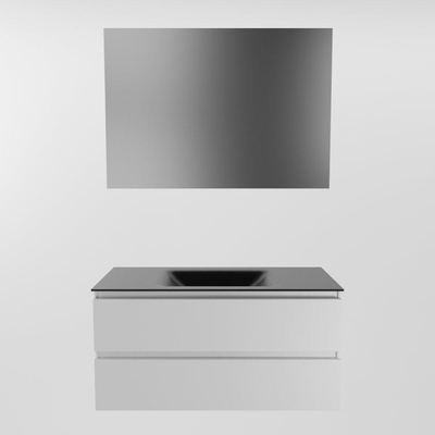 Mondiaz Aivy badmeubelset - 100x45x50cm - 0 kraangaten - 1 wasbak urban Solid surface - Midden - 2 lades - Met spiegel - MDF Talc