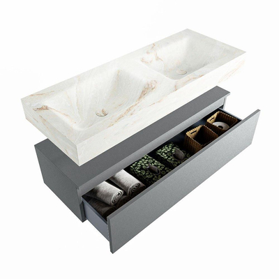 Mondiaz ALAN-DLUX Ensemble de meuble - 120cm - meuble Plata mat - 1 tiroir - Lavabo Cloud Frappe suspendu - vasque Gauche et droite - 0 trous de robinet