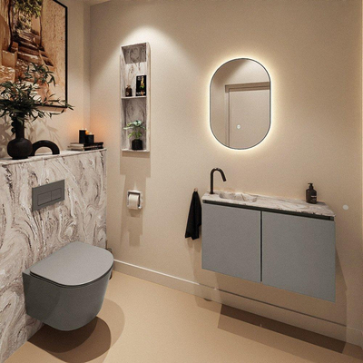 MONDIAZ TURE-DLUX Meuble de toilettes 80 cm Smoke. Lavabo EDEN Glace position gauche. Avec 1 trou de robinet.