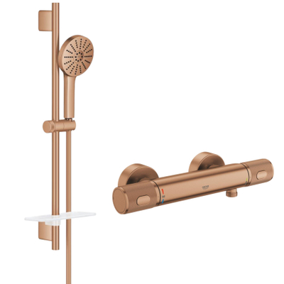 Grohe Precision Feel Doucheset - thermostatische douchekraan - 31.3cm - Vitalio Joy glijstangset - 60cm - ronde handdouche - 3 straalsoorten - brushed warm sunset (koper)