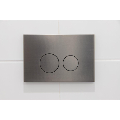 QeramiQ Dely Swirl Toiletset - 36.3x51.7cm - Geberit UP320 Burda inbouwreservoir - 35mm zitting - gunmetal bedieningsplaat - ronde knoppen - wit glans