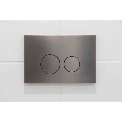 QeramiQ Dely Swirl Toiletset - 36.3x51.7cm - Geberit UP320 inbouwreservoir - slim zitting - gunmetal bedieningsplaat - ronde knoppen - beige