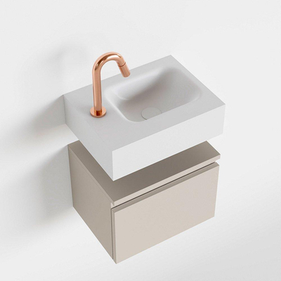 MONDIAZ ANDOR Toiletmeubel 40x30x30cm met 1 kraangaten 1 lades linen mat Wastafel Lex rechts Solid Surface Wit