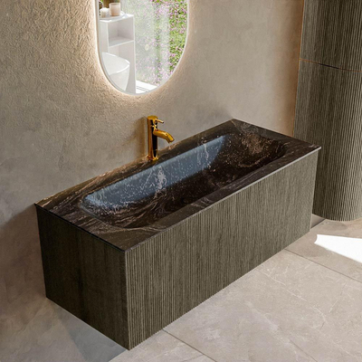 Mondiaz KURVE-DLUX Ensemble de meuble salle de bain - 110x46x40cm - 1 tiroir - lavabo en solid surface - milieu - 1 trou de robinet - Shadow