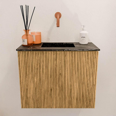 Mondiaz JOYA-DLUX 50cm toiletmeubel - kleur Oak - Wastafel FAYE positie Midden Zonder kraangat kleur Lava.
