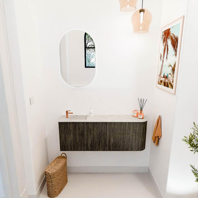 Mondiaz JOYA-DLUX 111.6cm toiletmeubel - ronding rechts kleur Shadow - Wastafel FAYE positie Links 1 kraangat kleur Ostra.