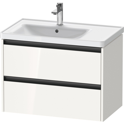 Duravit Ketho 2 meuble sous-lavabo avec 2 tiroirs pour vasque à poser à gauche 78.4x45.5x54.9cm avec poignées anthracite blanc brillant