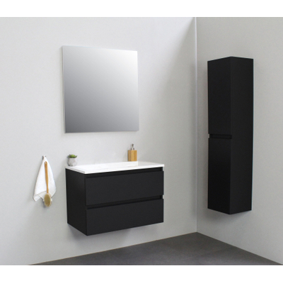 Basic Bella Meuble salle de bains avec lavabo acrylique Blanc 80x55x46cm sans trous de robinet Noir mat