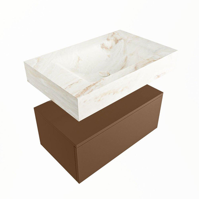 Mondiaz ALAN-DLUX Ensemble de meuble - 70cm - meuble Rust mat - 1 tiroir - Lavabo Cloud Frappe suspendu - vasque Centre - 0 trous de robinet