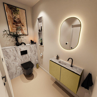 MONDIAZ TURE-DLUX Meuble toilette - 80cm - Oro - EDEN - vasque Glace - position centrale - 1 trou de robinet