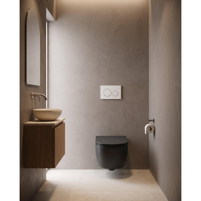 QeramiQ Dely Swirl Toiletset - 36.3x51.7cm - Geberit UP720 Duofix Sigma inbouwreservoir - slim zitting - metalen bedieningsplaat mat wit - ronde knoppen - mat zwart
