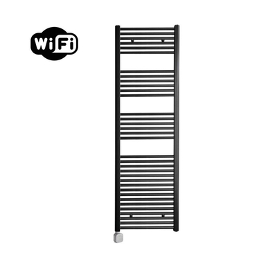 Sanicare HPW Elektrische Radiator - 172x45cm - 920W - wifi - thermostaat - zilver - linksonder - mat zwart