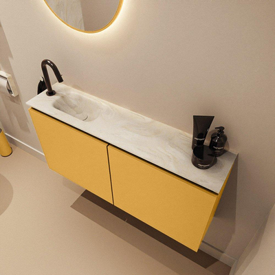 MONDIAZ TURE-DLUX 100cm meuble WC Ocher. EDEN lavabo Ostra position gauche. Avec 1 trou de robinet.
