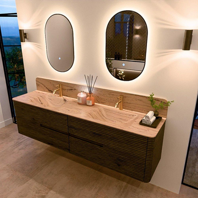 Mondiaz CIRO-DLUX Meuble de salle de bains - 190x45x50cm - Plan vasque solid surface Arena - 2 vasques Double - 2 trous de robinetterie - 4 tiroirs - Shadow