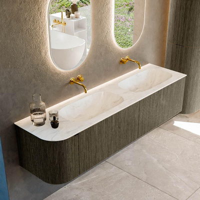 Mondiaz KURVE-DLUX Badkamermeubelset - 175x46x40cm - 2 lade - 1 deur - wastafel solid surface - dubbel / rechts - zonder kraangat - Shadow