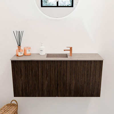 Mondiaz JOYA-DLUX 90cm meuble de salle de bains - couleur Walnut - Vasque FAYE position Milieu 1 trou de robinet couleur Saba.