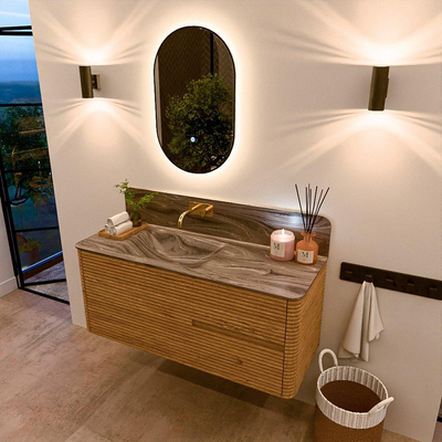Mondiaz CIRO-DLUX Badkamermeubelset - 120x45x50cm - Solid surface wastafel Sombra - 1 wasbak Links - zonder kraangaten - 2 lades - Oak