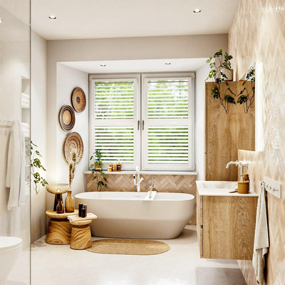 MONDIAZ VICA meuble sous lavabo 100cm Chêne blanchi 2 tiroirs. Lavabo CLOUD gauche 1 trou de robinet, couleur Talc.
