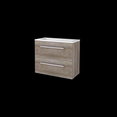 Basic-Line Start 39 ensemble de meubles de salle de bain 80x39cm avec poignées 2 tiroirs vasque acrylique 0 trous pour robinet mfc scotch oak