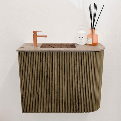 Mondiaz JOYA-DLUX 51.6cm toiletmeubel - ronding rechts kleur Dusk - Wastafel FAYE positie Links 1 kraangat kleur Arena.