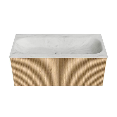 MONDIAZ KURVE-DLUX Meuble de salle de bains 100 cm couleur Oak avec 1 tiroir. Lavabo BIG MEDIUM central 1 trou de robinet couleur Opalo.