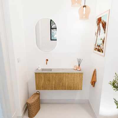 Mondiaz JOYA-DLUX 100cm toiletmeubel - kleur Oak - Wastafel FAYE positie Links Zonder kraangat kleur Glace.