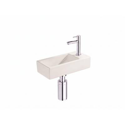 Saniclass Fuente Fontaine set - 40x22x10cm - solid surface blanc cassé - bonde - robinet de lavabo - siphon - chrome