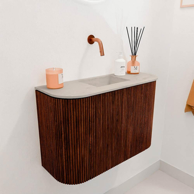 Mondiaz JOYA-DLUX 63.2cm toiletmeubel - ronding links en rechts kleur Ruby - Wastafel FAYE positie Midden Zonder kraangat kleur Opalo.