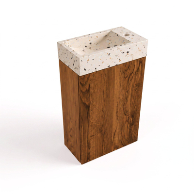 Saniclass Holz Pure Ensemble meuble WC - 40x60.5cm - 1 porte - lave-mains terrazzo - trou de robinet à droite - walnut pure