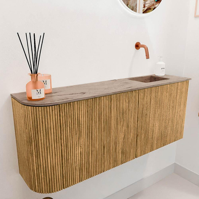 Mondiaz JOYA-DLUX 101.6cm toiletmeubel - ronding links kleur Oak - Wastafel FAYE positie Rechts Zonder kraangat kleur Arena.